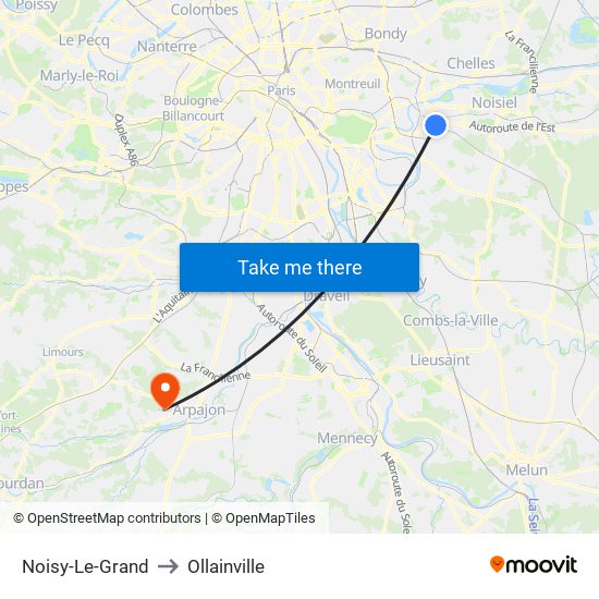 Noisy-Le-Grand to Ollainville map