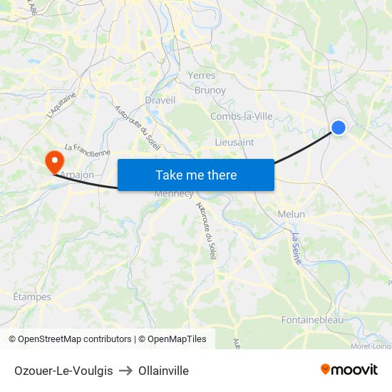 Ozouer-Le-Voulgis to Ollainville map