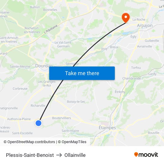 Plessis-Saint-Benoist to Ollainville map