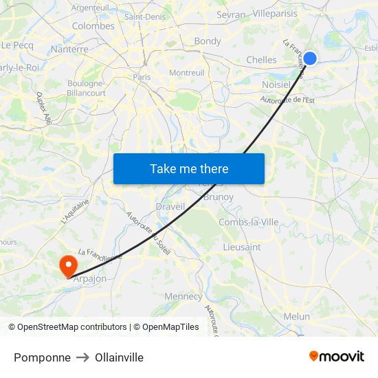 Pomponne to Ollainville map