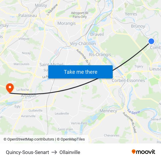 Quincy-Sous-Senart to Ollainville map