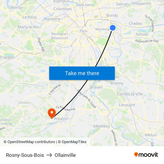 Rosny-Sous-Bois to Ollainville map