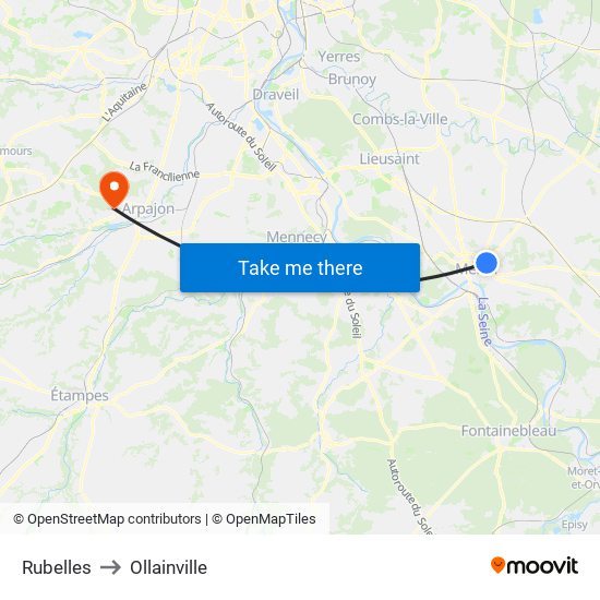 Rubelles to Ollainville map