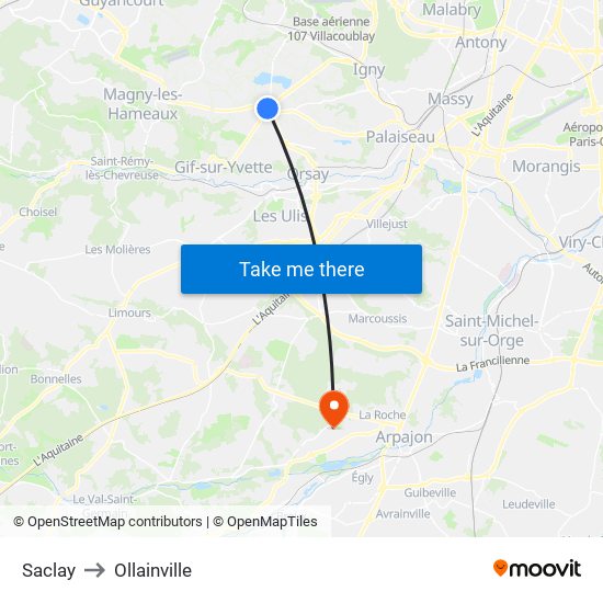 Saclay to Ollainville map