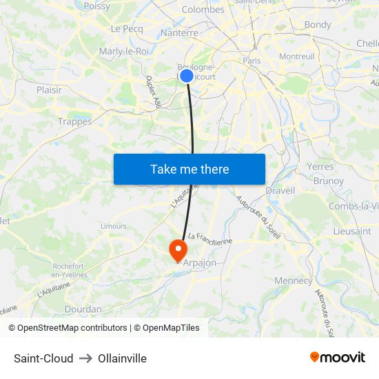 Saint-Cloud to Ollainville map