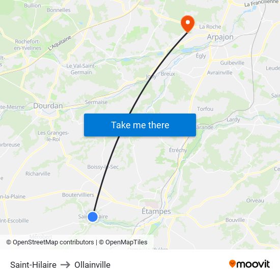 Saint-Hilaire to Ollainville map