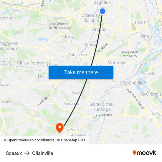 Sceaux to Ollainville map