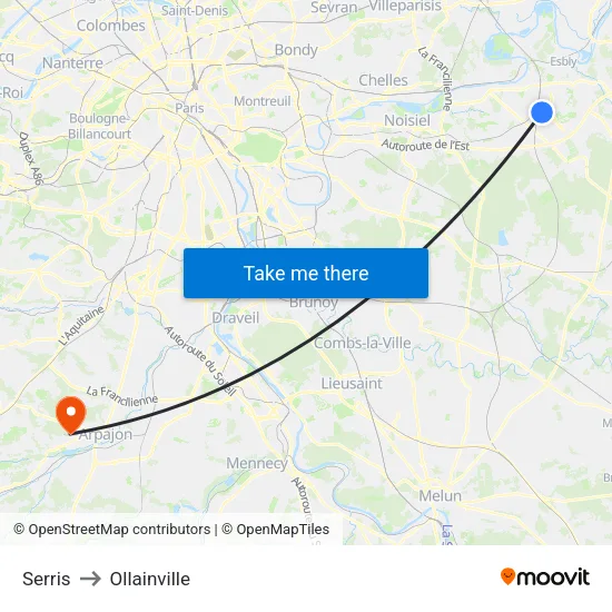 Serris to Ollainville map