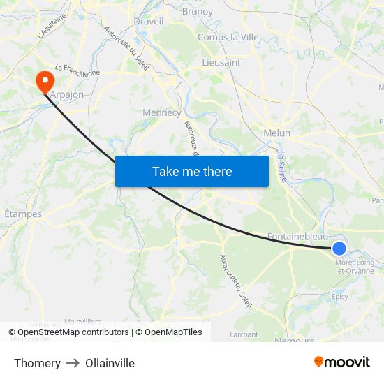 Thomery to Ollainville map