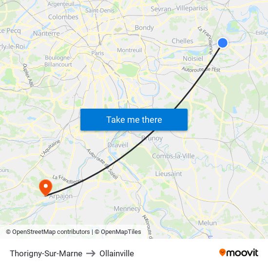 Thorigny-Sur-Marne to Ollainville map