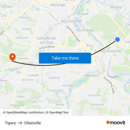 Tigery to Ollainville map
