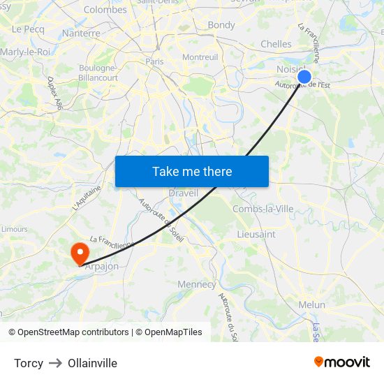 Torcy to Ollainville map