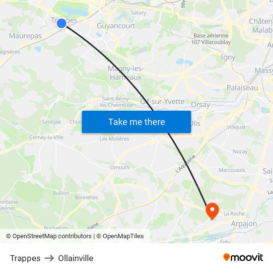 Trappes to Ollainville map