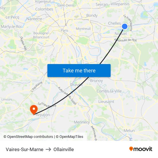 Vaires-Sur-Marne to Ollainville map