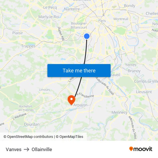 Vanves to Ollainville map