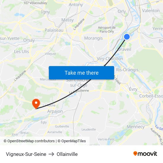 Vigneux-Sur-Seine to Ollainville map