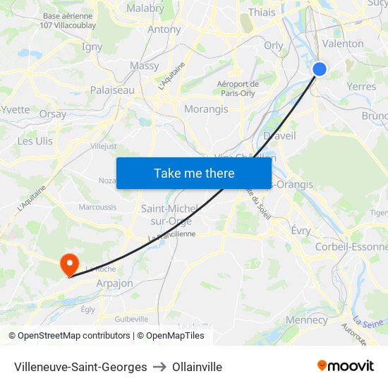 Villeneuve-Saint-Georges to Ollainville map
