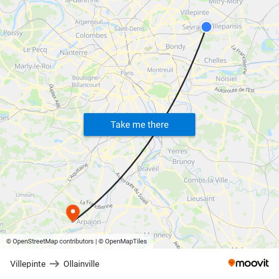 Villepinte to Ollainville map