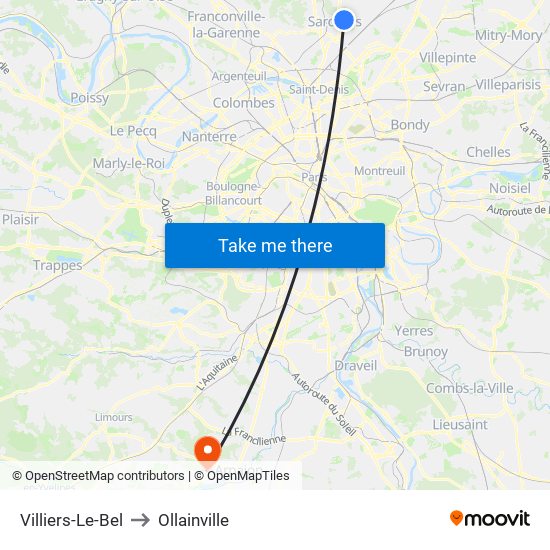 Villiers-Le-Bel to Ollainville map