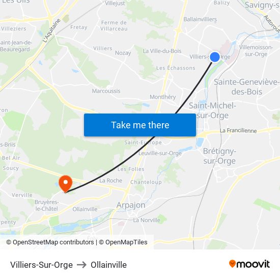 Villiers-Sur-Orge to Ollainville map