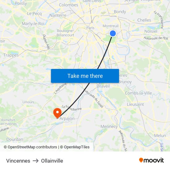 Vincennes to Ollainville map