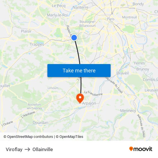 Viroflay to Ollainville map