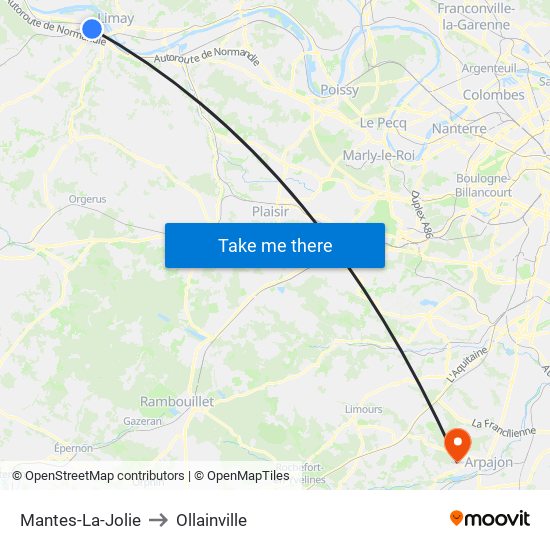 Mantes-La-Jolie to Ollainville map