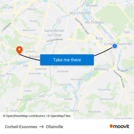 Corbeil-Essonnes to Ollainville map