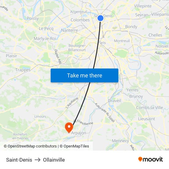 Saint-Denis to Ollainville map