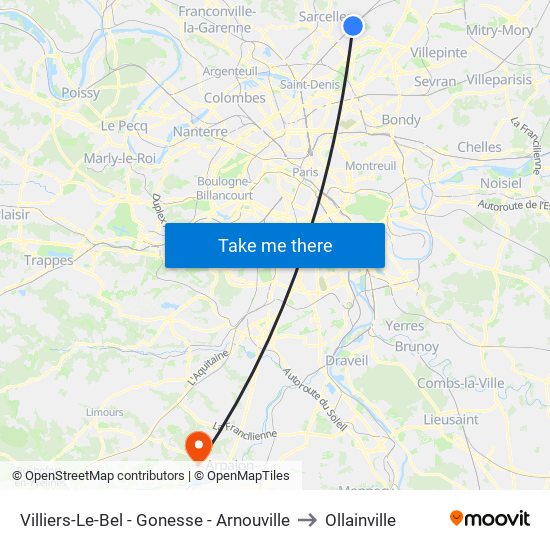 Villiers-Le-Bel - Gonesse - Arnouville to Ollainville map