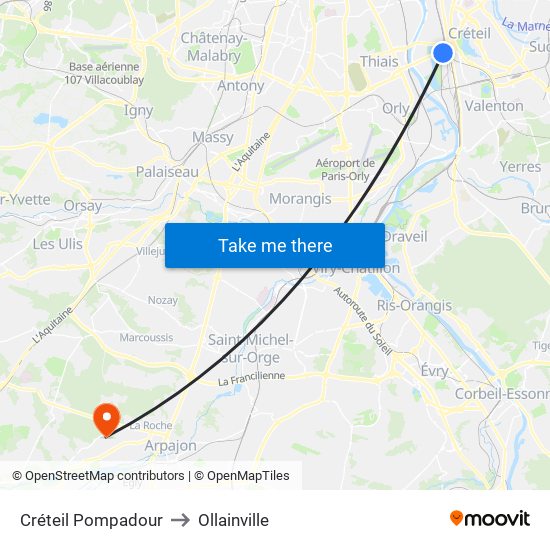 Créteil Pompadour to Ollainville map