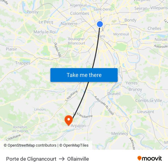 Porte de Clignancourt to Ollainville map