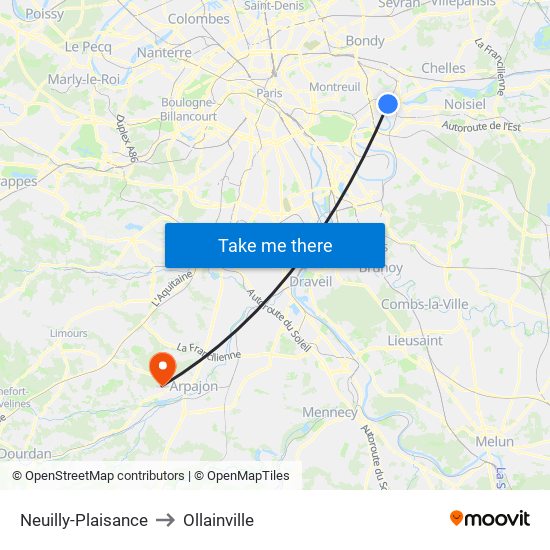 Neuilly-Plaisance to Ollainville map