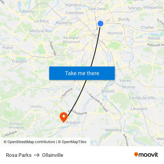 Rosa Parks to Ollainville map