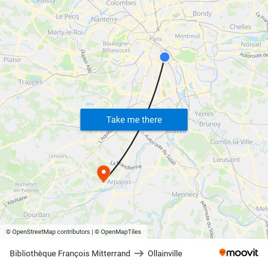 Bibliothèque François Mitterrand to Ollainville map