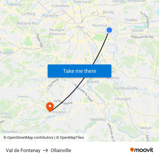 Val de Fontenay to Ollainville map