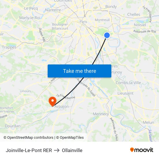 Joinville-Le-Pont RER to Ollainville map