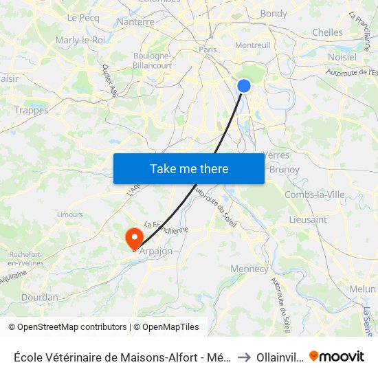 École Vétérinaire de Maisons-Alfort - Métro to Ollainville map