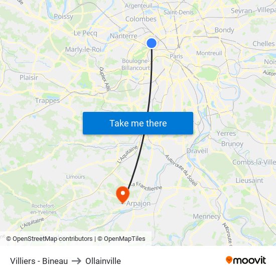 Villiers - Bineau to Ollainville map