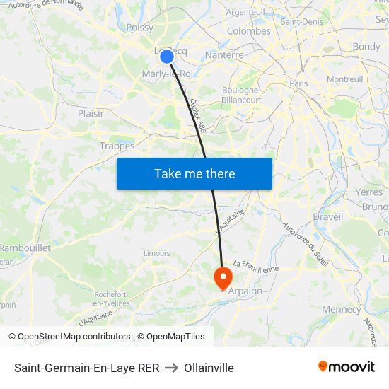 Saint-Germain-En-Laye RER to Ollainville map