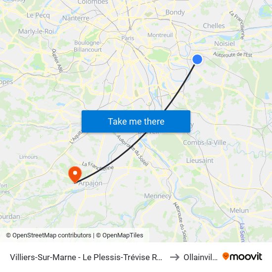 Villiers-Sur-Marne - Le Plessis-Trévise RER to Ollainville map