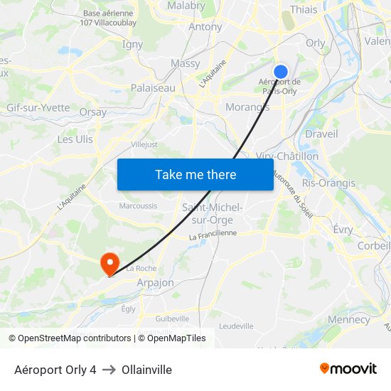 Aéroport Orly 4 to Ollainville map