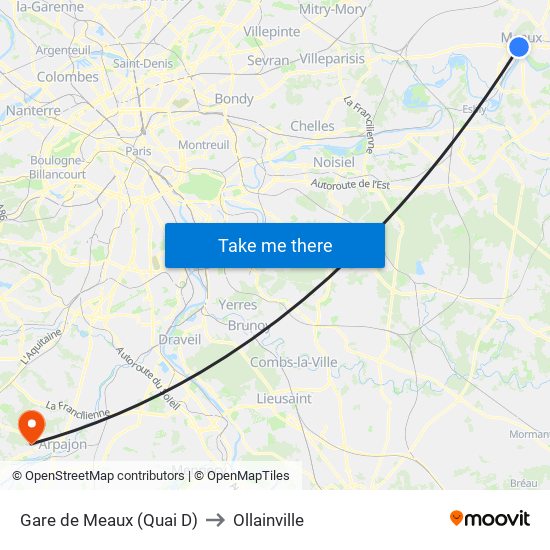 Gare de Meaux (Quai D) to Ollainville map