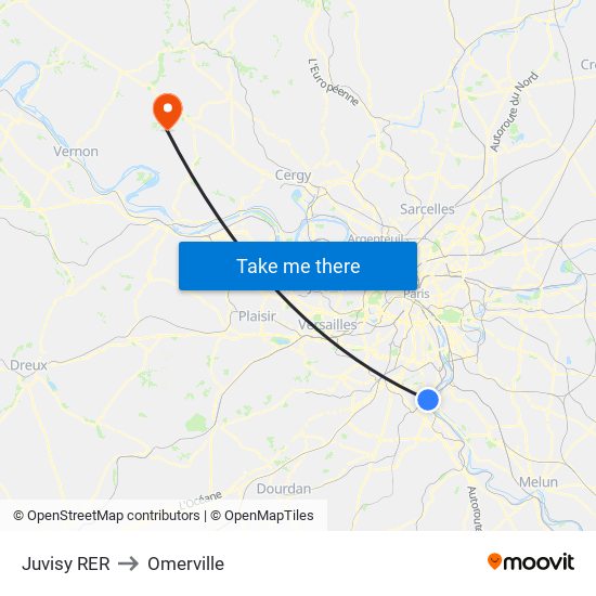 Juvisy RER to Omerville map