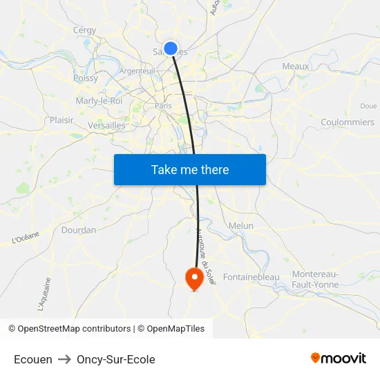 Ecouen to Oncy-Sur-Ecole map