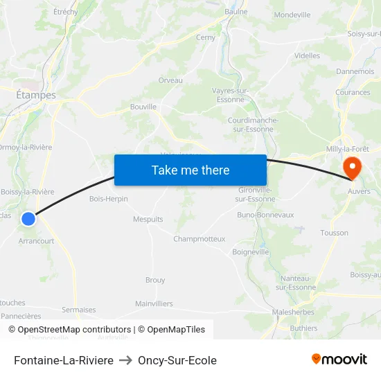 Fontaine-La-Riviere to Oncy-Sur-Ecole map