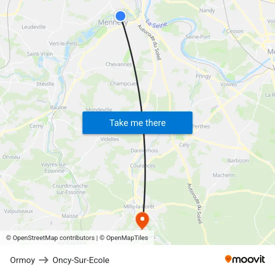 Ormoy to Oncy-Sur-Ecole map