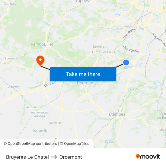 Bruyeres-Le-Chatel to Orcemont map