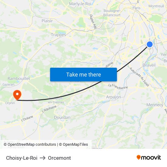 Choisy-Le-Roi to Orcemont map