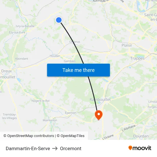 Dammartin-En-Serve to Orcemont map